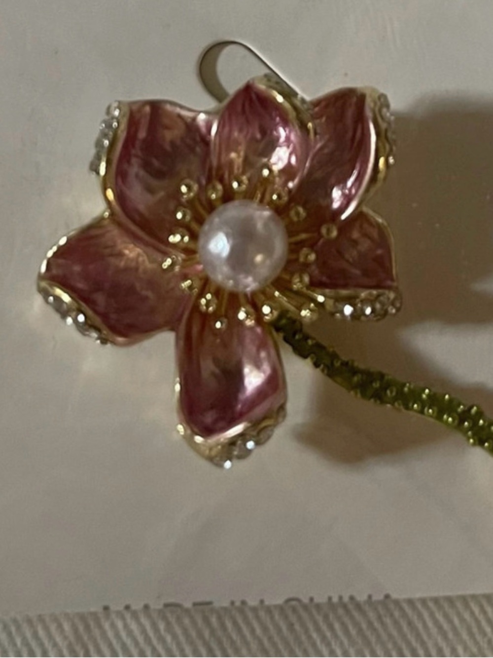 Pink Enamel Flower Brooch with fashion Pearl Center